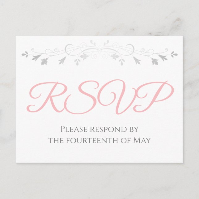 Silver and Pink Simple Elegance Wedding RSVP Postcard (Front)