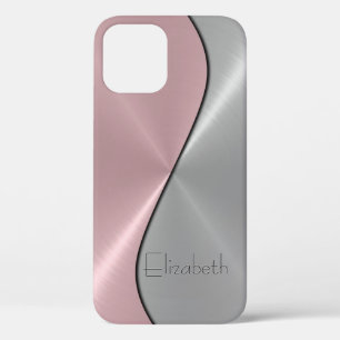 Silver and Pink Stainless Steel Metal iPhone 12 Pro Case