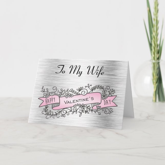 Silver and Pink To Wife Valentines Day Card (Front)