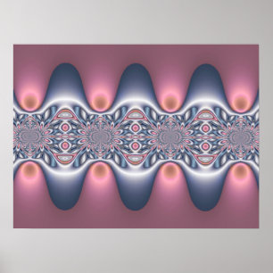 Silver and Pink Waves Fractal Poster