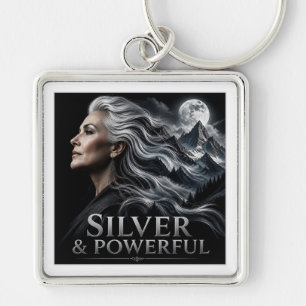Silver and Powerful Grey Hair Pride Silver Sisters Key Ring