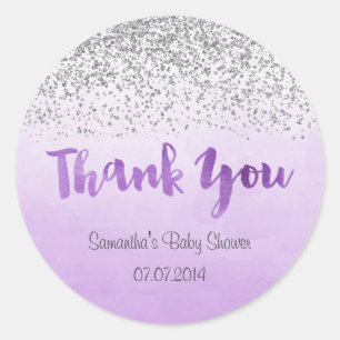 Silver and Purple Baby Shower Sticker