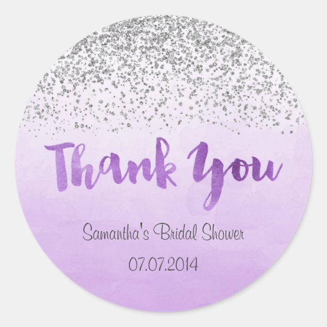 Silver and Purple Bridal Shower Sticker (Front)