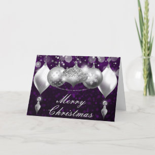 Silver and Purple Christmas Baubles Ornaments Holiday Card