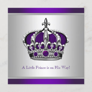 Silver and Purple Crown Little Prince Baby Shower Invitation