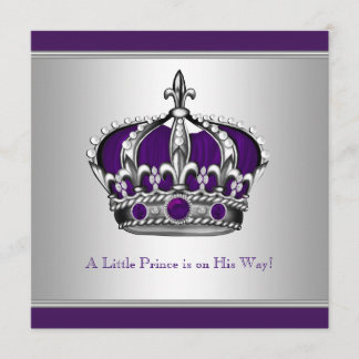 Silver and Purple Crown Little Prince Baby Shower Invitation
