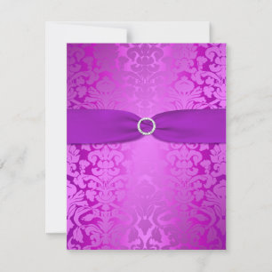 Silver and Purple Damask Bat Mitzvah Reply Card