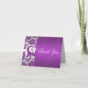 Silver and Purple Damask II Thank You Card
