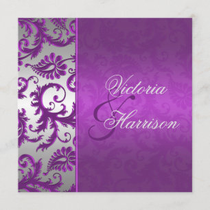 Silver and Purple Damask II Wedding Invitation