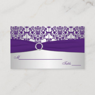Silver and Purple Damask Place Cards