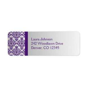 Silver and Purple Damask Return Address Label