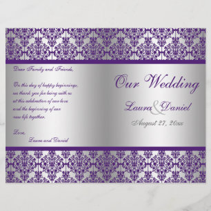 Silver and Purple Damask Wedding Program