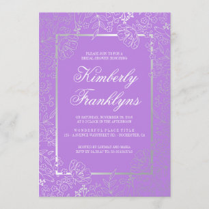 Silver and Purple Floral Vintage Bridal Shower Invitation