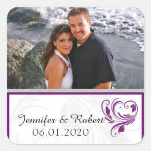 Silver and Purple Floral Wedding Favour Sticker