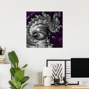 Silver and Purple Fractal Vortex Poster