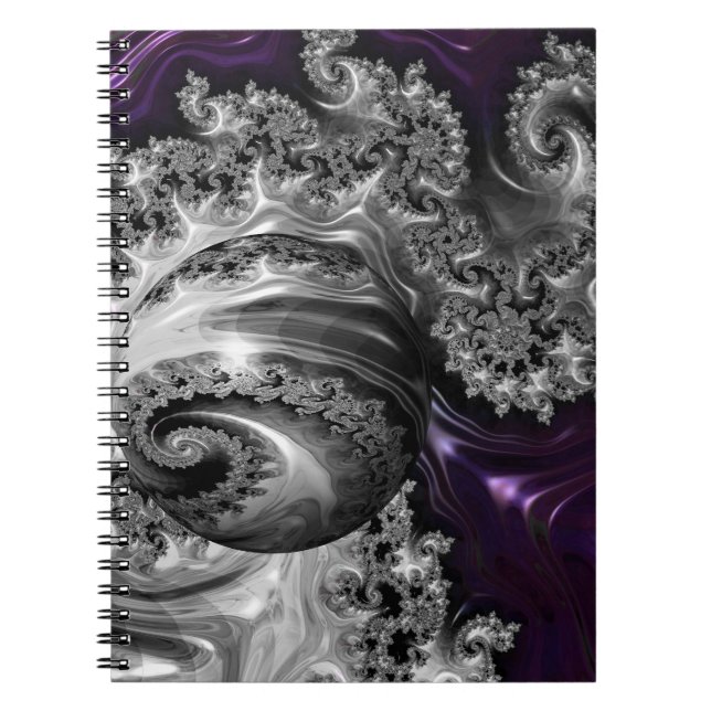 Silver and Purple Fractal Vortex Spiral Notebook (Front)