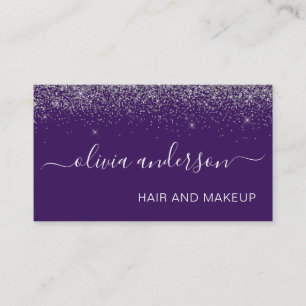 Silver and Purple Glitter Hair Makeup Salon Business Card