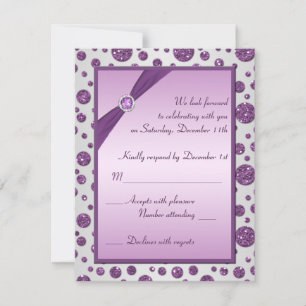 Silver and Purple Glitter Polka Dots Reply Card