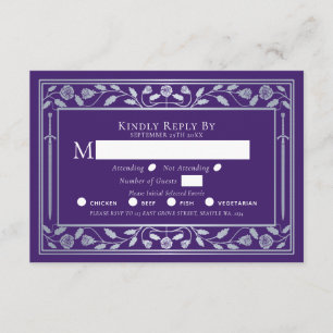Silver and Purple Medieval Sword Wedding RSVP  Enclosure Card