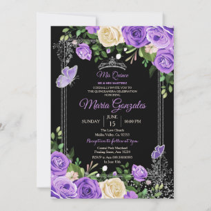 Silver and Purple Mis Quince Birthday Butterfly Invitation