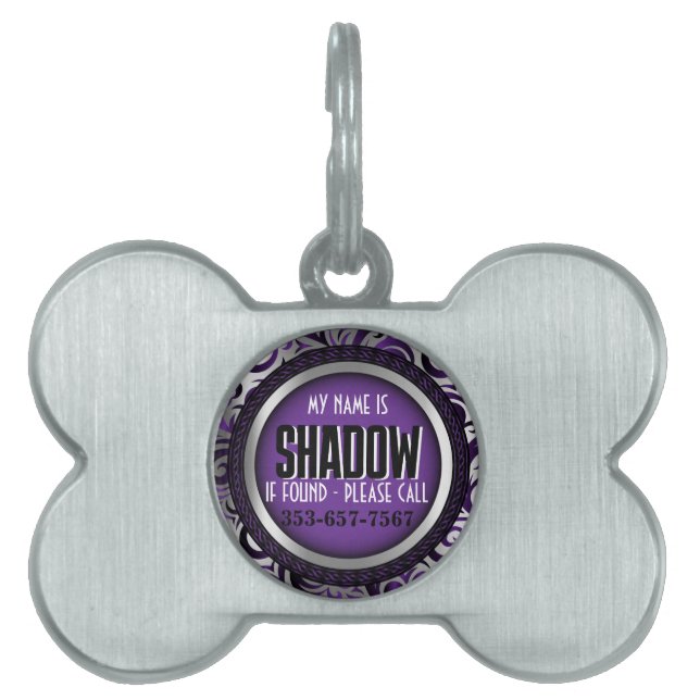 Silver and Purple | Personalise Pet ID Tag (Front)
