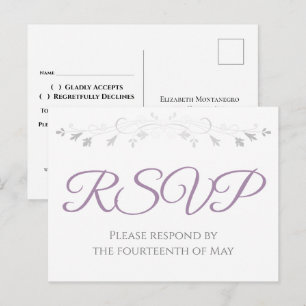 Silver and Purple Simple Elegance Wedding RSVP Postcard