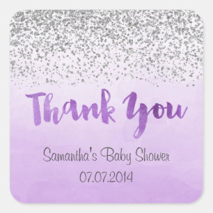 Silver and Purple Thank You Stickers