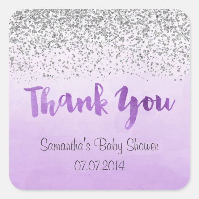 Silver and Purple Thank You Stickers (Front)