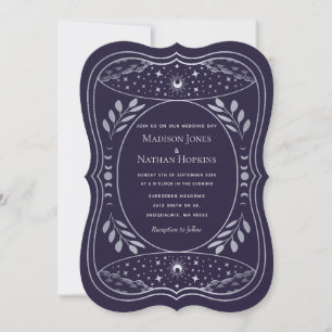 Silver and Purple Vintage Tarot Gothic Wedding  Invitation