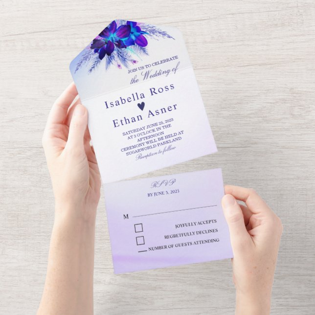 Silver and Purple Wedding Invitations (Tearaway)
