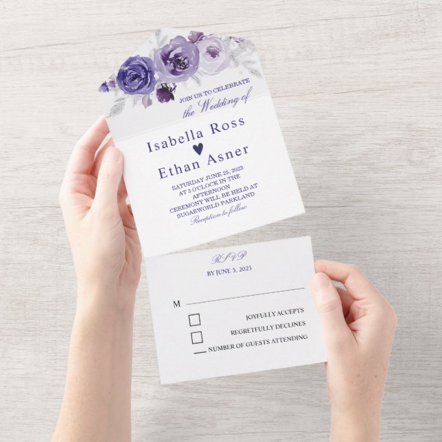 Silver and Purple Wedding Invitations (Tearaway)