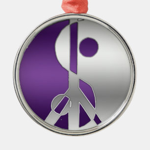 Silver and Purple Yin-Yang Peace Symbol Ornament