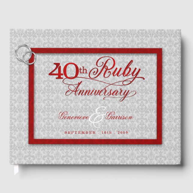 Silver and Red 40th Ruby Anniversary with Photo Guest Book (Front)
