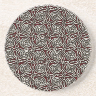 Silver And Red Celtic Spiral Knots Pattern Coaster