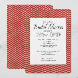 Silver and Red Chevron Stripes Bridal Shower Invitation