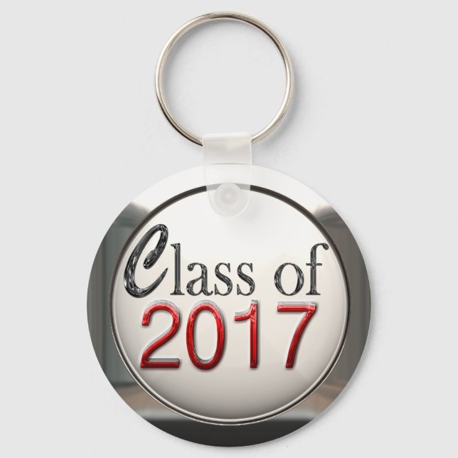 Silver And Red Class Of 2017 Graduation Keychain (Front)