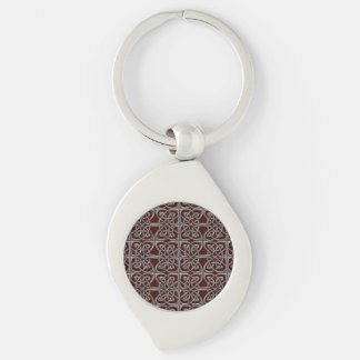 Silver And Red Connected Ovals Celtic Pattern Key Ring