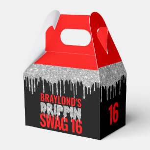 Silver and Red Drippin Swag 16 Birthday  Favour Box