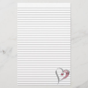 Silver and Red Heart Stationery w/ optional lines