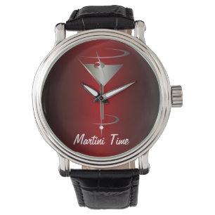 Silver and Red Martini Time Watch