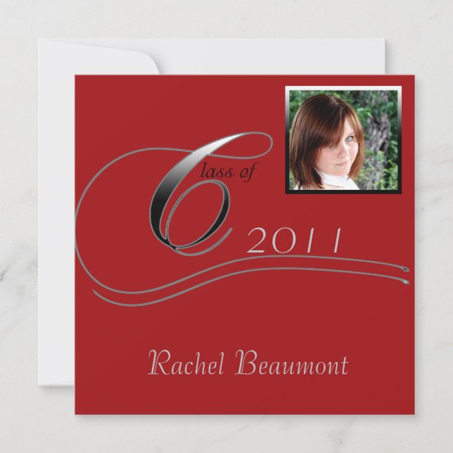 Silver and Red Modern Classic Graduation Invitation (Front)