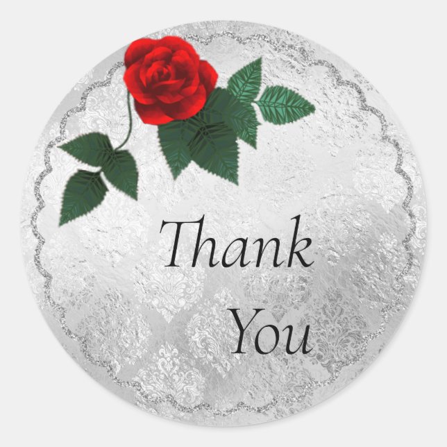Silver and Red Rose Wedding Sticker (Front)