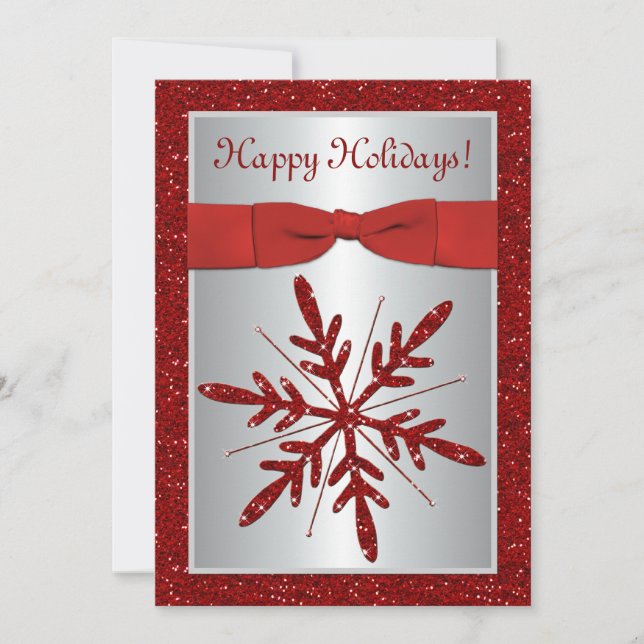 Silver and Red Snowflake Holiday Party Invitation (Front)