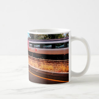 Silver and red train coffee mug