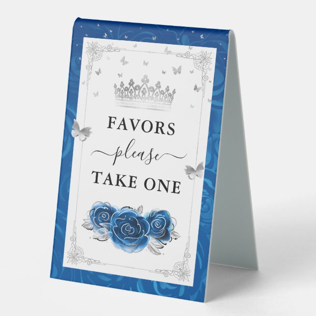 Silver and Royal Blue Roses Photo Template Favours (Front)