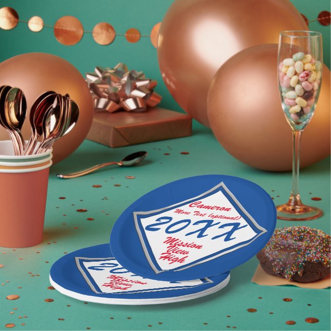 Silver and School Colour Graduation  Paper Plate (Multi)