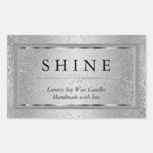 Silver and Silver Glitter Rectangular Sticker