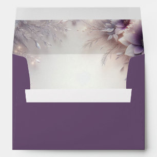 Silver and Soft Amethyst Winter Blooms Wedding Envelope