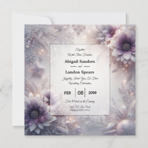 Silver and Soft Amethyst Winter Blooms Wedding Invitation