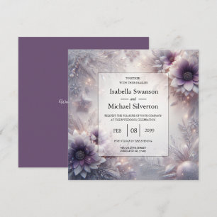 Silver and Soft Amethyst Winter Blooms Wedding Invitation